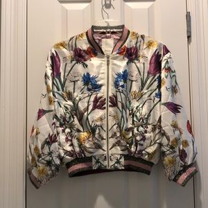 Anthropologie XS Bomber style floral jacket